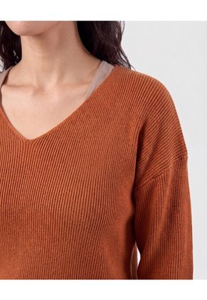 Saco Tejido En Rib Con Cuello En V Para Mujer Naranja Patprimo