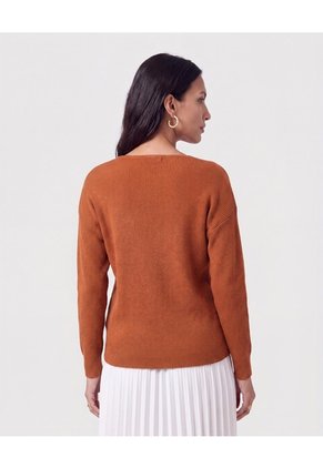 Saco Tejido En Rib Con Cuello En V Para Mujer Naranja Patprimo