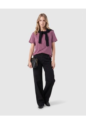 Camiseta Con Flor En Relieve   Para Mujer Vino Patprimo
