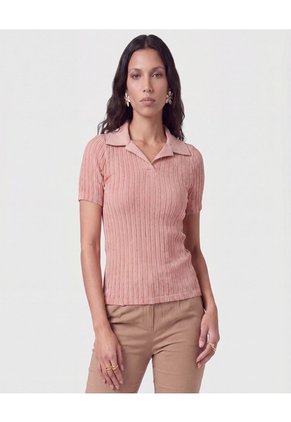 Polo Tejido Acanalado Para Mujer Rosa Patprimo