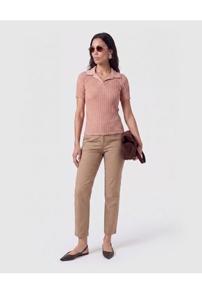 Polo Tejido Acanalado Para Mujer Rosa Patprimo