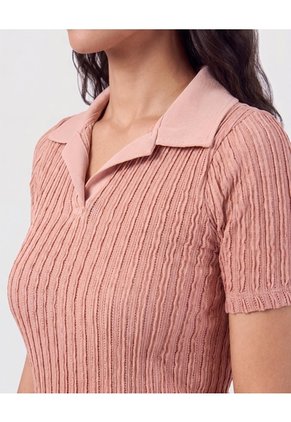 Polo Tejido Acanalado Para Mujer Rosa Patprimo