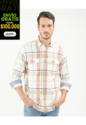 Camisa Para Hombre Manga Larga Con Bolsillo Cuello Casual M Color Crema Marca Patprimo #44013053 Patprimo