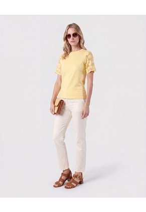 Camiseta Con Mangas De Encaje Para Mujer Amarillo Patprimo