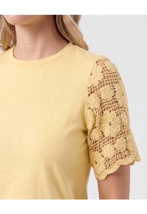 Camiseta Con Mangas De Encaje Para Mujer Amarillo Patprimo