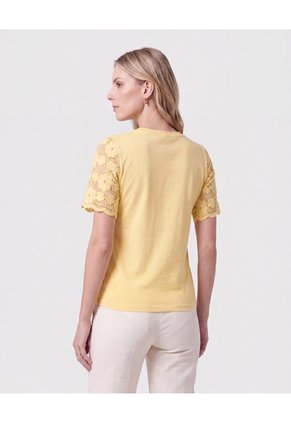 Camiseta Con Mangas De Encaje Para Mujer Amarillo Patprimo