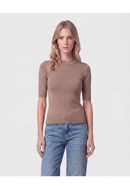 Camiseta De Punto Cuello Redondo   Para Mujer Café Patprimo