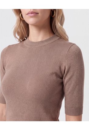 Camiseta De Punto Cuello Redondo   Para Mujer Café Patprimo
