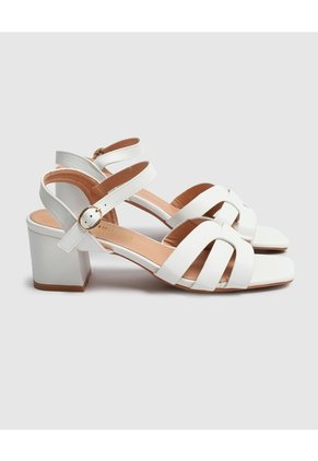 Sandalias Tacón Bloque Con Hebilla Para Mujer Blanco Patprimo