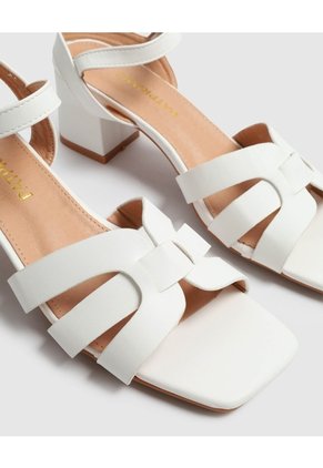 Sandalias Tacón Bloque Con Hebilla Para Mujer Blanco Patprimo