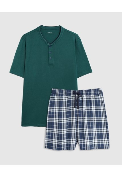 Pijama Corta Con Botones   Para Hombre Verde Patprimo