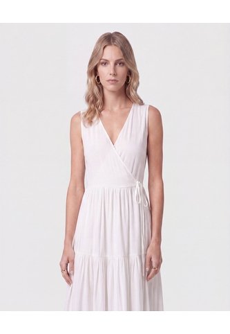 Vestido Midi Cruzado Con Prenses   Para Mujer Blanco Patprimo Patprimo