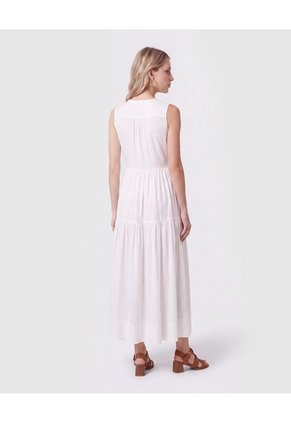 Vestido Midi Cruzado Con Prenses   Para Mujer Blanco Patprimo