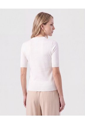 Camiseta De Punto Cuello Redondo   Para Mujer Blanco Patprimo