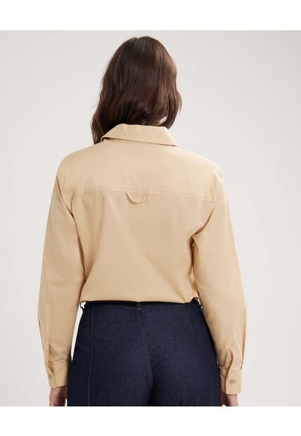 Camisa Unicolor Con Bolsillos  Para Mujer Beige Patprimo