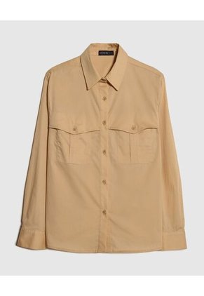 Camisa Unicolor Con Bolsillos  Para Mujer Beige Patprimo