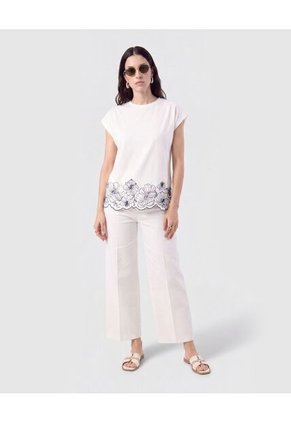 Camiseta Con Detalle En Borde   Para Mujer Blanco Patprimo