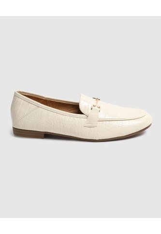 Mocasín Plano Con Aplique Metálico   Para Mujer Crema Patprimo Patprimo