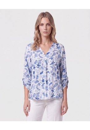 Blusa Cuello V Manga 3/4 Para Mujer Azul Patprimo