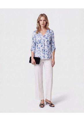 Blusa Cuello V Manga 3/4 Para Mujer Azul Patprimo