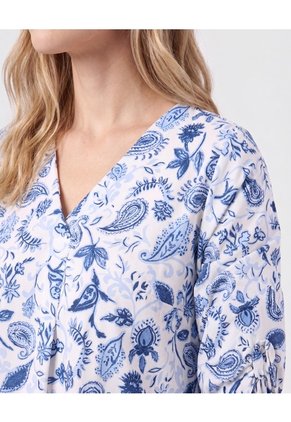 Blusa Cuello V Manga 3/4 Para Mujer Azul Patprimo