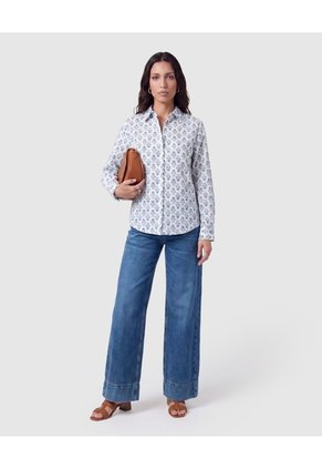 Camisa De Cuello Clásico Para Mujer Azul Patprimo
