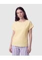 Blusa Manga Doblez Cuello Redondo   Para Mujer Amarillo Patprimo de Patprimo