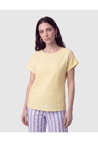 Blusa Manga Doblez Cuello Redondo   Para Mujer Amarillo Patprimo Patprimo