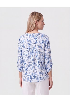 Blusa Cuello V Manga 3/4 Para Mujer Azul Patprimo