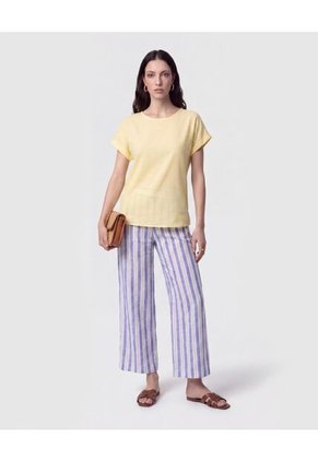 Blusa Manga Doblez Cuello Redondo   Para Mujer Amarillo Patprimo