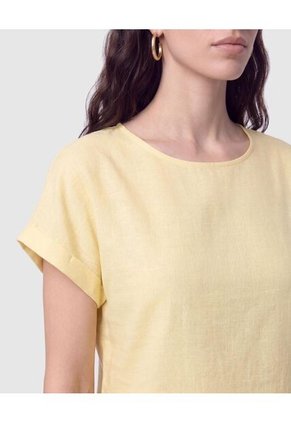 Blusa Manga Doblez Cuello Redondo   Para Mujer Amarillo Patprimo