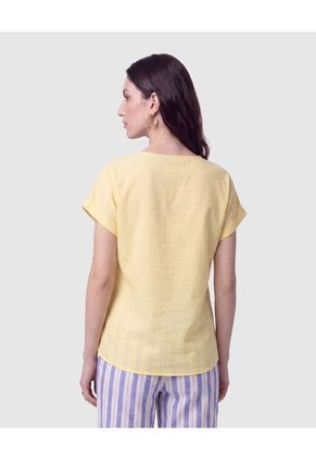 Blusa Manga Doblez Cuello Redondo   Para Mujer Amarillo Patprimo