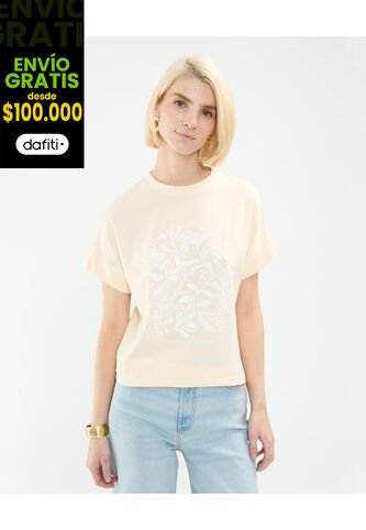 Camiseta Para Mujer Manga Corta Cuello Redondo Color Crema Marca Patprimo #30093645 Patprimo