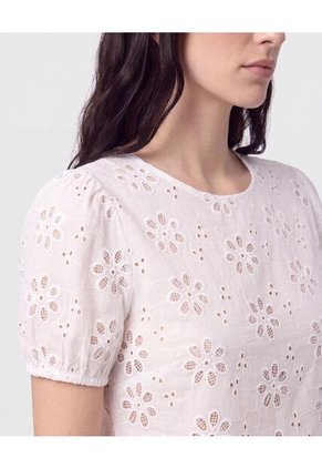 Blusa Con Ojalillos Manga Globo Para Mujer Blanco Patprimo