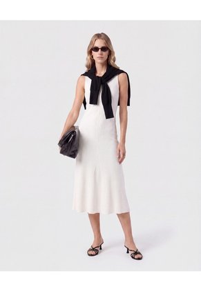 Vestido Midi Tejido Cuello V Para Mujer Blanco Patprimo
