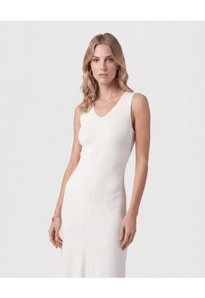Vestido Midi Tejido Cuello V Para Mujer Blanco Patprimo