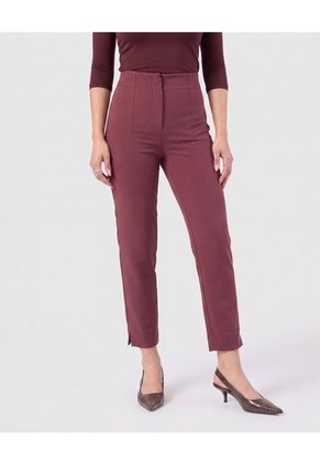 Pantalón Slim De Tiro Alto Con Aberturas Para Mujer Vino Patprimo