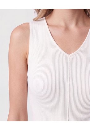 Vestido Midi Tejido Cuello V Para Mujer Blanco Patprimo
