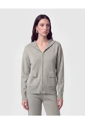 Buzo Abierto Con Capucha Y Bolsillos Para Mujer Verde Patprimo