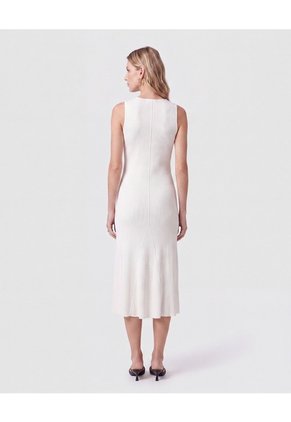 Vestido Midi Tejido Cuello V Para Mujer Blanco Patprimo