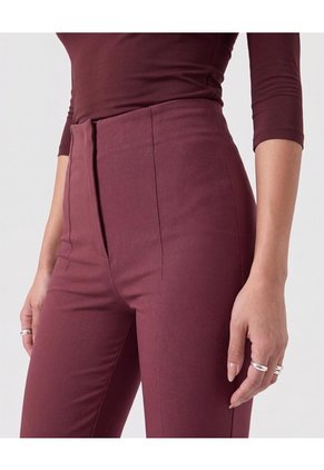 Pantalón Slim De Tiro Alto Con Aberturas Para Mujer Vino Patprimo
