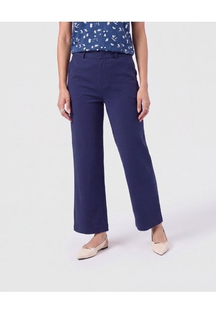 Pantalón Recto De Tiro Alto   Para Mujer Azul Patprimo