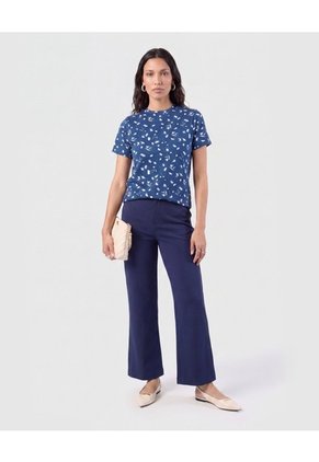 Pantalón Recto De Tiro Alto   Para Mujer Azul Patprimo