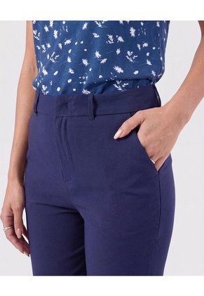 Pantalón Recto De Tiro Alto   Para Mujer Azul Patprimo