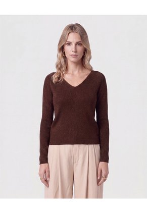 Saco Escote En V Tejido Para Mujer Café Patprimo