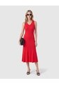 Vestido Midi Tejido Cuello V   Para Mujer Rojo Patprimo de Patprimo