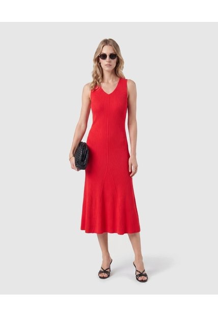 Vestido Midi Tejido Cuello V   Para Mujer Rojo Patprimo