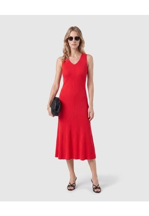 Vestido Midi Tejido Cuello V Para Mujer Rojo Patprimo