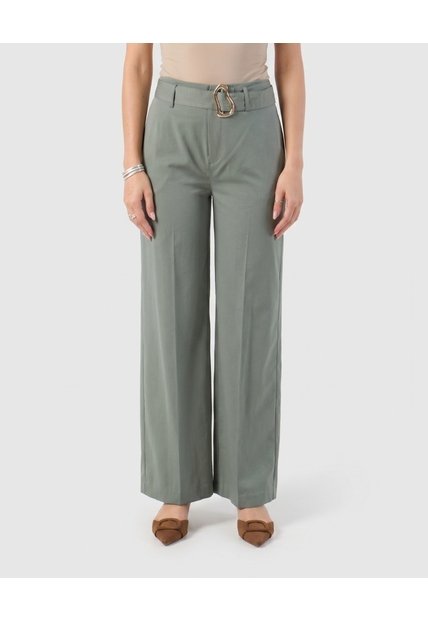 Pantalón Wide Leg Con Cinturón   Para Mujer Verde Patprimo