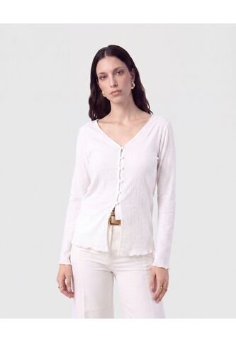 Camiseta Manga Larga Con Botones   Para Mujer Blanco Patprimo Patprimo
